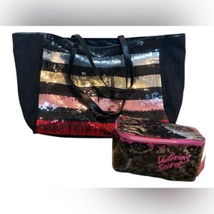Victoria's Secret Sequins Tote & Make Bag Set of 2